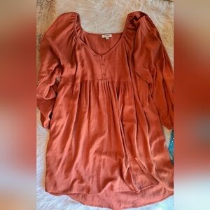 Umgee Dress Coral Loose Fitting Long Sleeve Linen Blend. Size Small